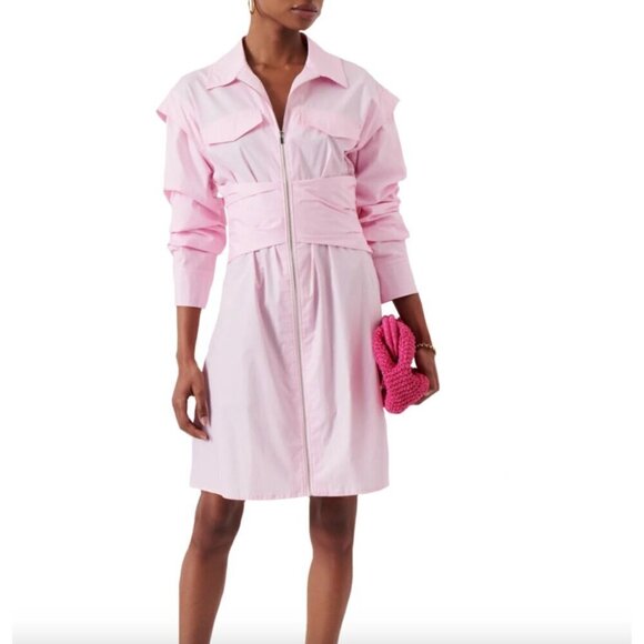 DEREK LAM 10 CROSBY Skylar Zipper Shirt Dress Pale Pink Woens Size 6 - Picture 4 of 10